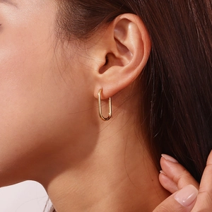 Chic 18K gold plated stainless steel elongated oval hoop earring for women