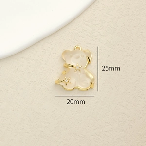 Cute golden bear pendant with frosted resin and inlaid zircon stars, size 25mm x 20mm