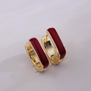 Vintage gold hoop earrings with deep red enamel square design for a classic look