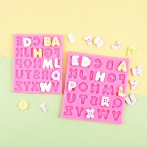 Alphabet button silicone mold for DIY chocolate fondant cake decoration and clay crafts