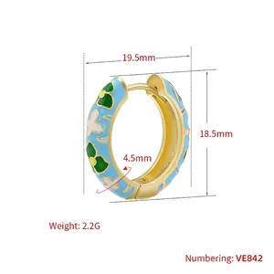 Pastoral style light blue enamel camellia flower C-shaped hoop earrings for women