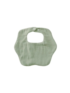 Absorbent green cotton gauze baby bib with snap closure and hexagonal design for infants