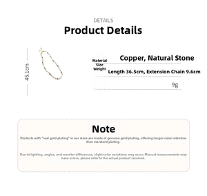Detailed size chart for natural stone beaded necklace with copper chain length and weight