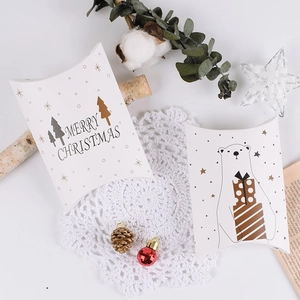 Christmas pillow gift boxes with bear and tree patterns for holiday packaging