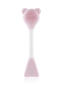 Dual-head silicone face brush with soft bristles and flat spatula for applying mud masks