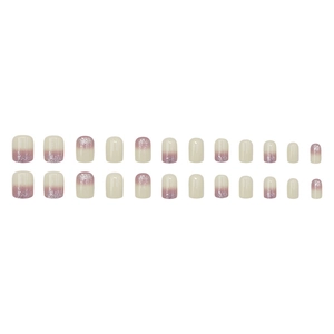 Short square ombre press-on nails with cream white to purple glitter gradient