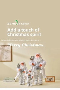 Detailed view of silver sequined Santa Claus figurines in three different sizes
