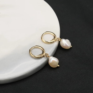 Baroque Pearl Drop Earrings 18K Gold Plated Huggie Hoop Irregular Freshwater Pearl For Women