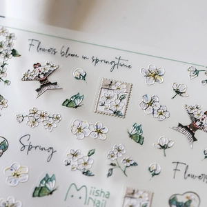 Stickers à ongles 5D en relief avec motifs fleurs, papillons et hirondelles