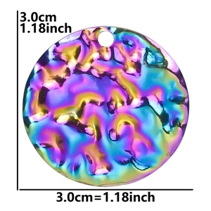 Macro detail of 3cm iridescent rainbow finish wrinkled texture stainless steel pendant