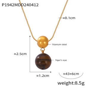Detailed size parameters for tiger eye stone pendant and titanium steel chain necklace