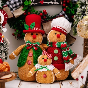Christmas gingerbread man family plush doll set with festive holiday decorations