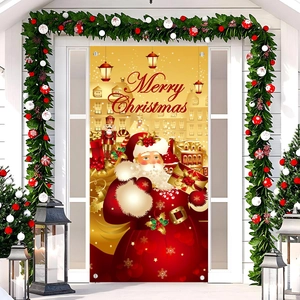 Golden Santa Claus and Nutcracker Christmas door banner for festive outdoor home decoration