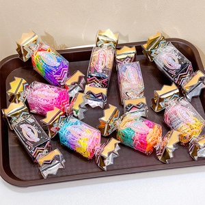 Colorful disposable elastic hair bands for girls in sweet candy-shaped boxes, 100 pcs pack