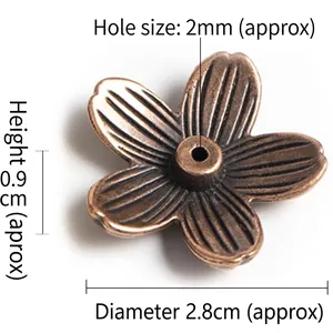 Antieke koperen kersenbloesem wierookhouder met een diameter van 2,8 cm groot
