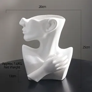 Detailed view of white ceramic head vase with dimensions 25cm height and 20cm width