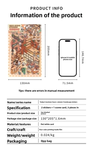 Detailed specs of Today's Business Vol.5 scenery stickers with dimensions and PET material