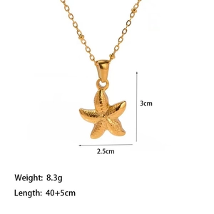 18k gold-plated stainless steel starfish pendant necklace with size and weight details