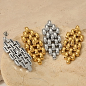 Minimalist geometric link earrings in gold and silver finish with bright metallic shine