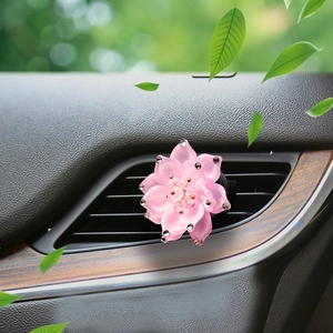 Macro shot of pink rhinestone lotus flower car aromatherapy clip on vent outlet