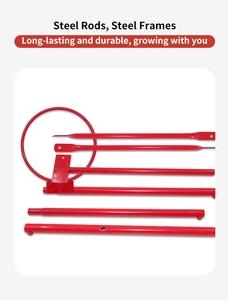 Detail of durable red coated steel support frame and connecting rods for kids sports stand