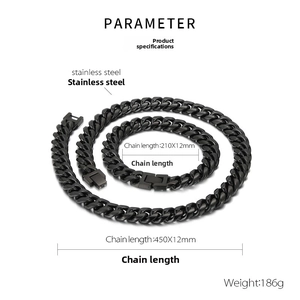 Spécifications de taille pour collier et bracelet gourmette noire en acier inoxydable