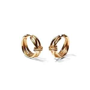Elegant twisted knot hoop earrings in polished gold finish over 925 sterling silver