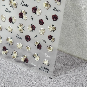 3D embossed nail stickers featuring red and white roses with black leaves, model TO-1796