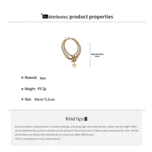 Detail specifications of 4-layer gold star chain necklace with material and weight info