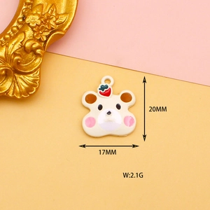 Detailed size view of cute cartoon bear and strawberry DIY alloy charm pendant