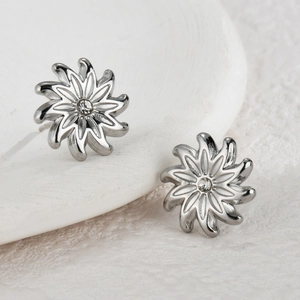 Boucles d'oreilles tournesol minimalistes en acier inoxydable argenté avec strass
