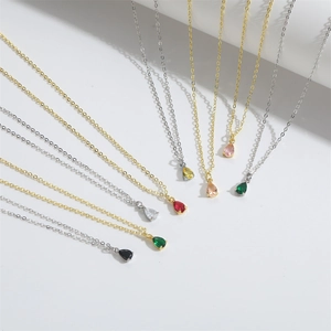 Elegant gold and silver teardrop crystal necklaces collection in various vibrant colors