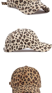 Detail showing the leopard print corduroy texture and adjustable strap of the baseball cap