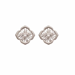 Elegante hohle Blumen-Ohrstecker mit Zirkonia-Steinen und glänzendem Silber-Finish