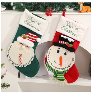 Close-up of knitted Christmas stocking with 1-24 day countdown dial and plush trim