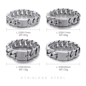 Detailed comparison of stainless steel Cuban chain bracelet widths and weight specs
