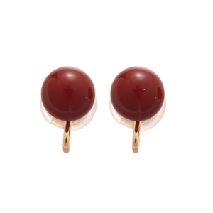 Elegant red pearl mosquito coil ear clips with gold metal fittings on white background