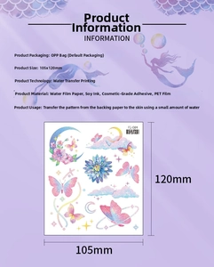 Detail of waterproof butterfly tattoo sticker with dreamy flowers and planetary patterns