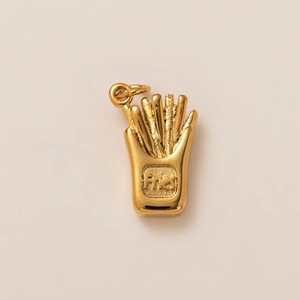 Detailed view of an 18K gold plated stainless steel French Fries charm for DIY necklaces