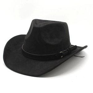 Klassischer schwarzer Wollfilz Western Cowboyhut mit Lederband und Metallschnalle
