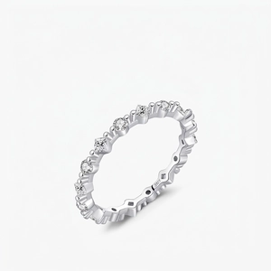 925 Sterling Silver Eternity Ring Alternating Round And Princess Cut Cubic Zirconia Thin Minimalist Band For Women