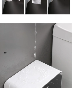 Detail of waterproof bathroom tissue box with top shelf showing splash resistance