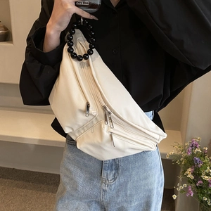 Women Oxford Cloth Chest Bag Multi Zipper Pockets Adjustable Wide Strap Daily Casual Waist Pack Solid Color