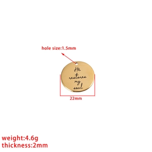 Golden stainless steel round pendant with Child of God engraving and size specifications