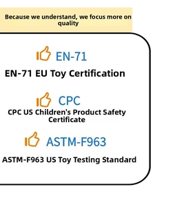 Detailed view of EN71, CPC and ASTM safety certification standards for dinosaur egg toys