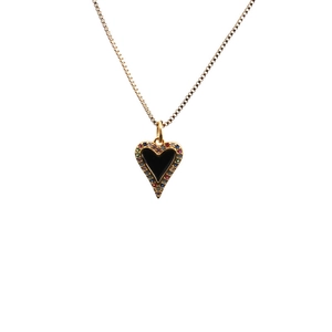 Vintage copper zircon gold chain necklace with colorful heart pendant on white background