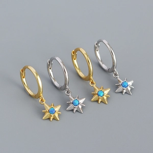 925 silver eight-pointed star earrings with blue opal stone in gold and silver finish