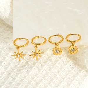 18K gold plated stainless steel starburst hoop earrings set with sparkling cubic zirconia