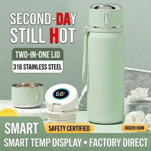 Smart 316 stainless steel vacuum flask with LED temperature display in light green finish
