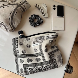 Retro Cotton Linen Printed Cosmetic Bag Vintage Canvas Makeup Pouch Zipper Travel Toiletry Organizer For Women